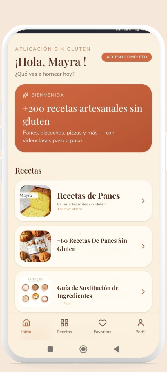 Vista previa de la App de recetas sin gluten de Mayra Benítez
